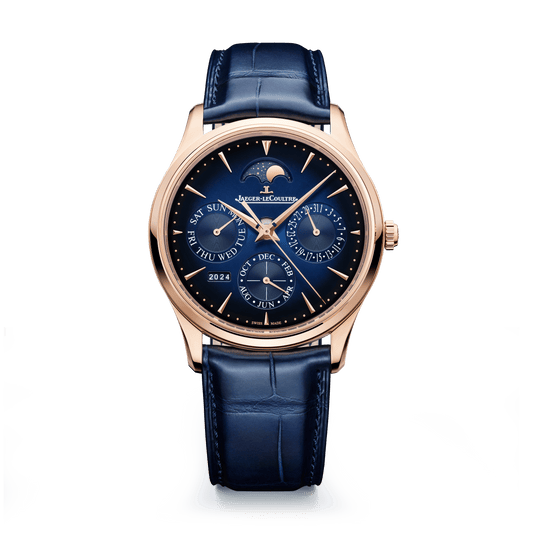 Jaeger-LeCoultre Master Ultra Thin Perpetual Calendar 39 mm Blue Dial Pink Gold Alligator Leather Strap Q114258J