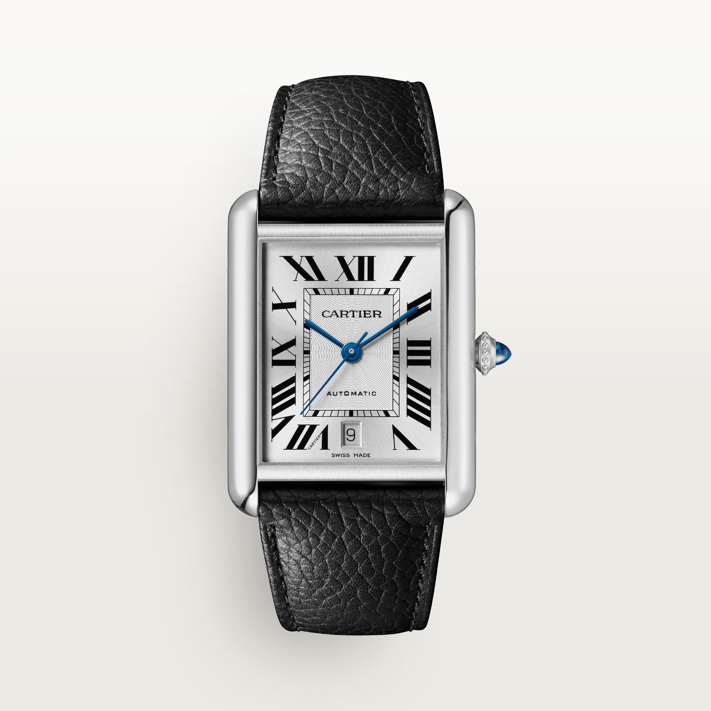 Cartier Tank Must Extra Large Steel Silver Dial Black Calfskin Strap WSTA0040