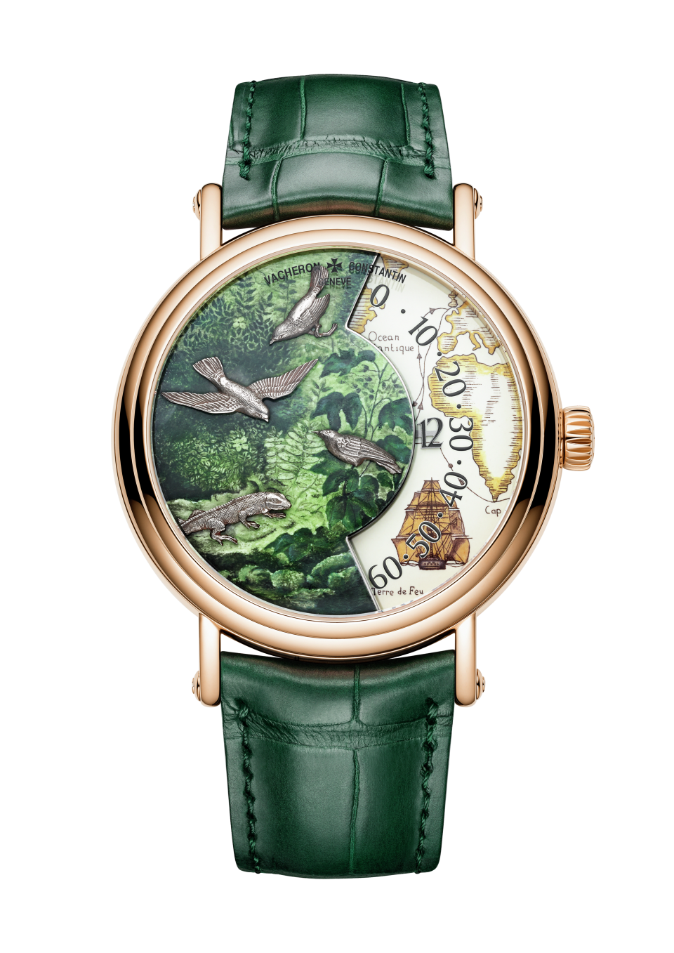 Vacheron Constantin Métiers d'Art Tribute to Explorer Naturalists - Cape of Good Hope 41 mm Green Dial 18K Pink Gold Alligator Leather Strap 7500U/000R-B994