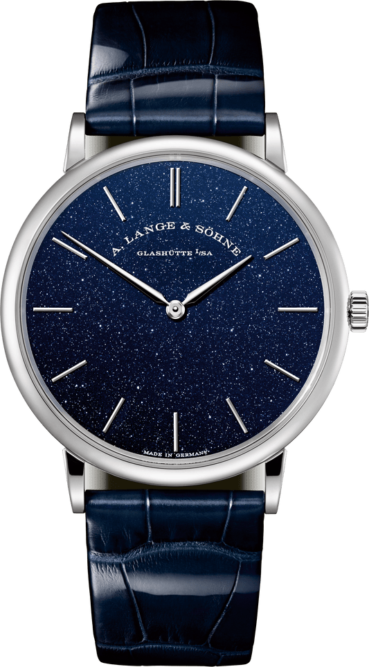 Alange-Soehne SAXONIA THIN 39 mm Blue Dial 18-Carat White Gold Alligator Leather Strap 205.086 / LSLS2053AX