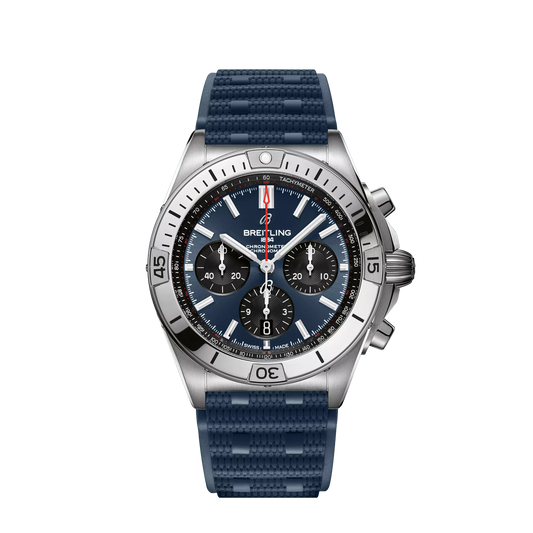 Breitling Chronomat B01 42 42.0 mm Blue and Black Dial Stainless Steel Blue Rubber Strap AB0134101C1S1