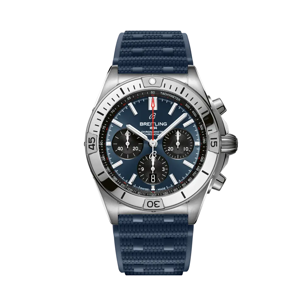 Breitling Chronomat B01 42 42.0 mm Blue & Black Dial Stainless Steel Blue Rubber Strap AB0134101C1S1