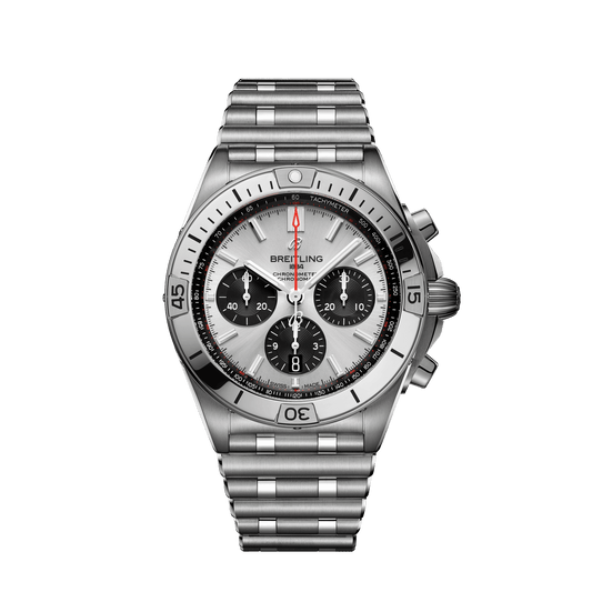 Breitling Chronomat B01 42.0 mm Silver and Black Dial Stainless Steel Bracelet AB0134101G1A1