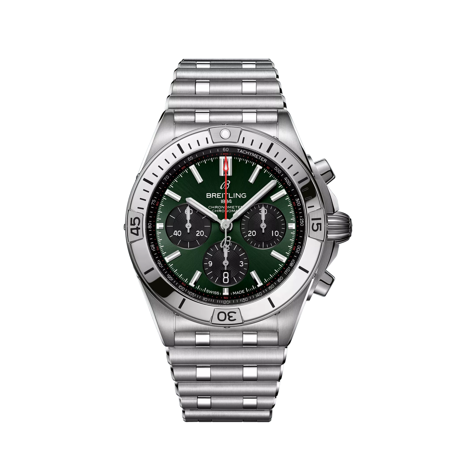 Breitling Chronomat B01 42 42.0 mm Green and Black Dial Stainless Steel Metal Bracelet AB0134101L2A1