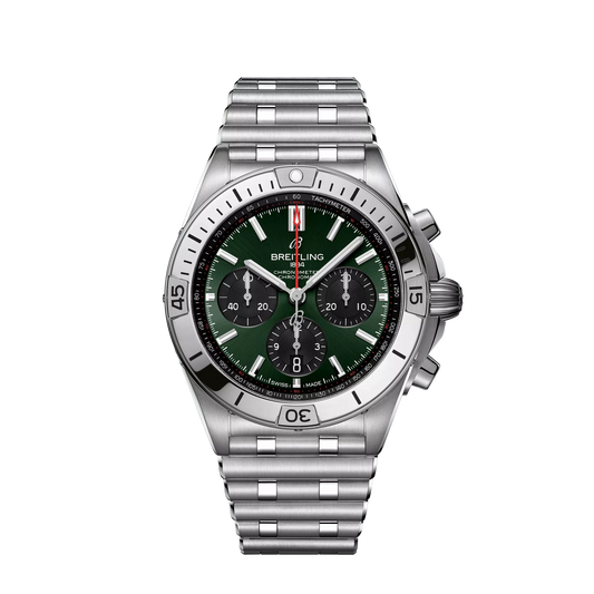 Breitling Chronomat B01 42 42.0 mm Green and Black Dial Stainless Steel Metal Bracelet AB0134101L2A1