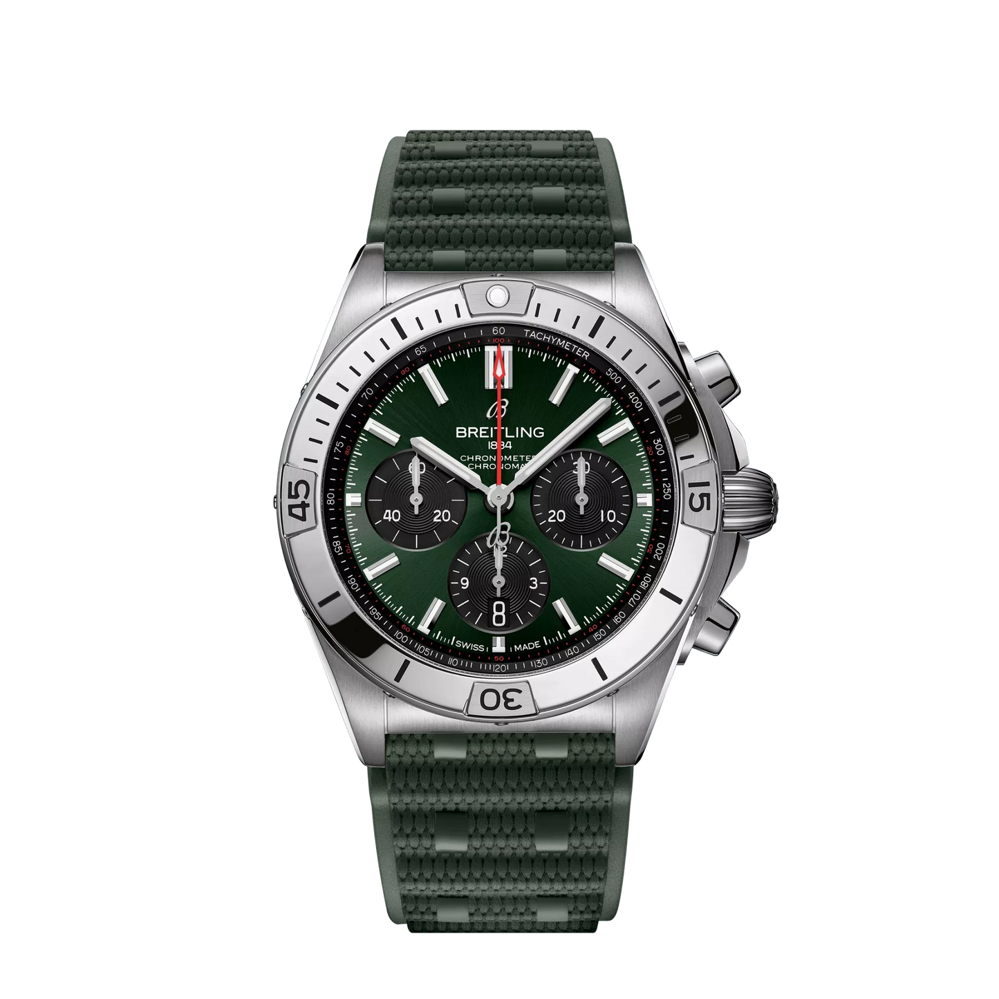 Breitling Chronomat B01 42 42.0 mm Green and Black Dial Stainless Steel Green Rubber Strap AB0134101L2S1