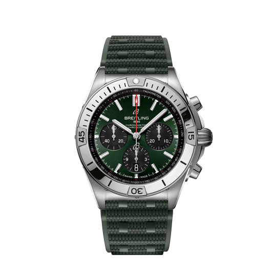 Breitling Chronomat B01 42 42.0 mm Green and Black Dial Stainless Steel Green Rubber Strap AB0134101L2S1