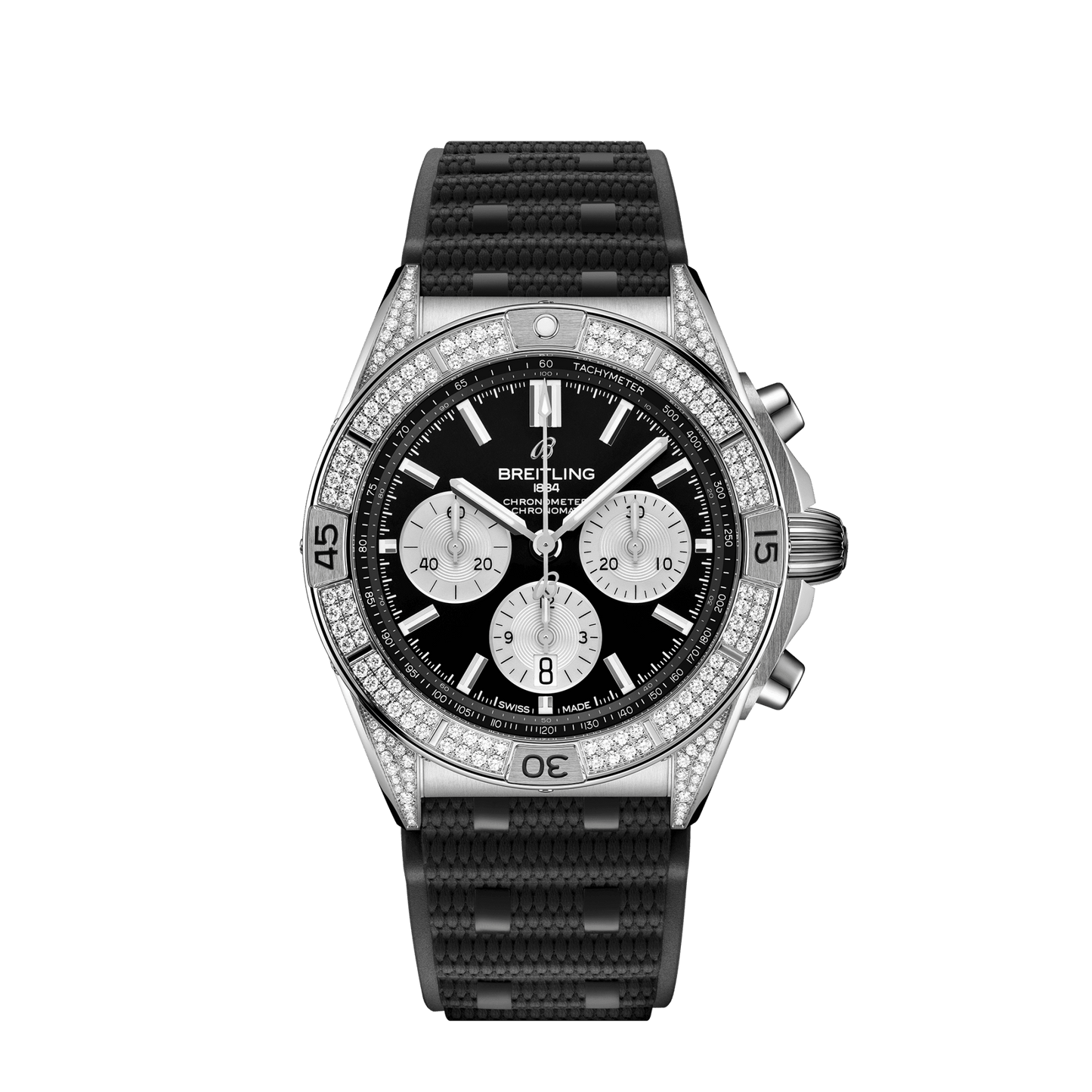 Breitling Chronomat B01 42 42.0 mm Black Dial with Diamonds Stainless Steel (Gem-Set) Black Rubber Strap AB0134721B1S2