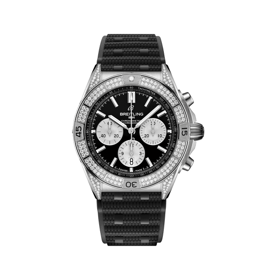 Breitling Chronomat B01 42 42.0 mm Black Dial with Diamonds Stainless Steel (Gem-Set) Black Rubber Strap AB0134721B1S2