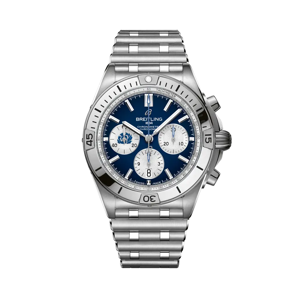 Breitling Chronomat B01 42 Six Nations Scotland 42 mm White and Blue Dial Stainless Steel Bracelet AB0134A51C1A1