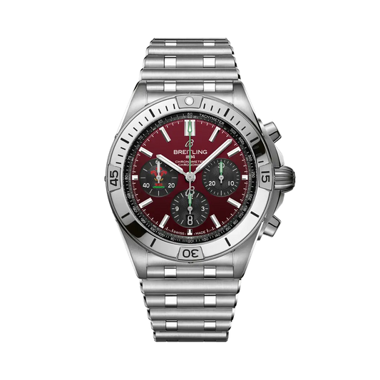 Breitling Chronomat B01 42 Six Nations Wales 42 mm Maroon and Black Dial Stainless Steel Bracelet AB0134A61K1A1