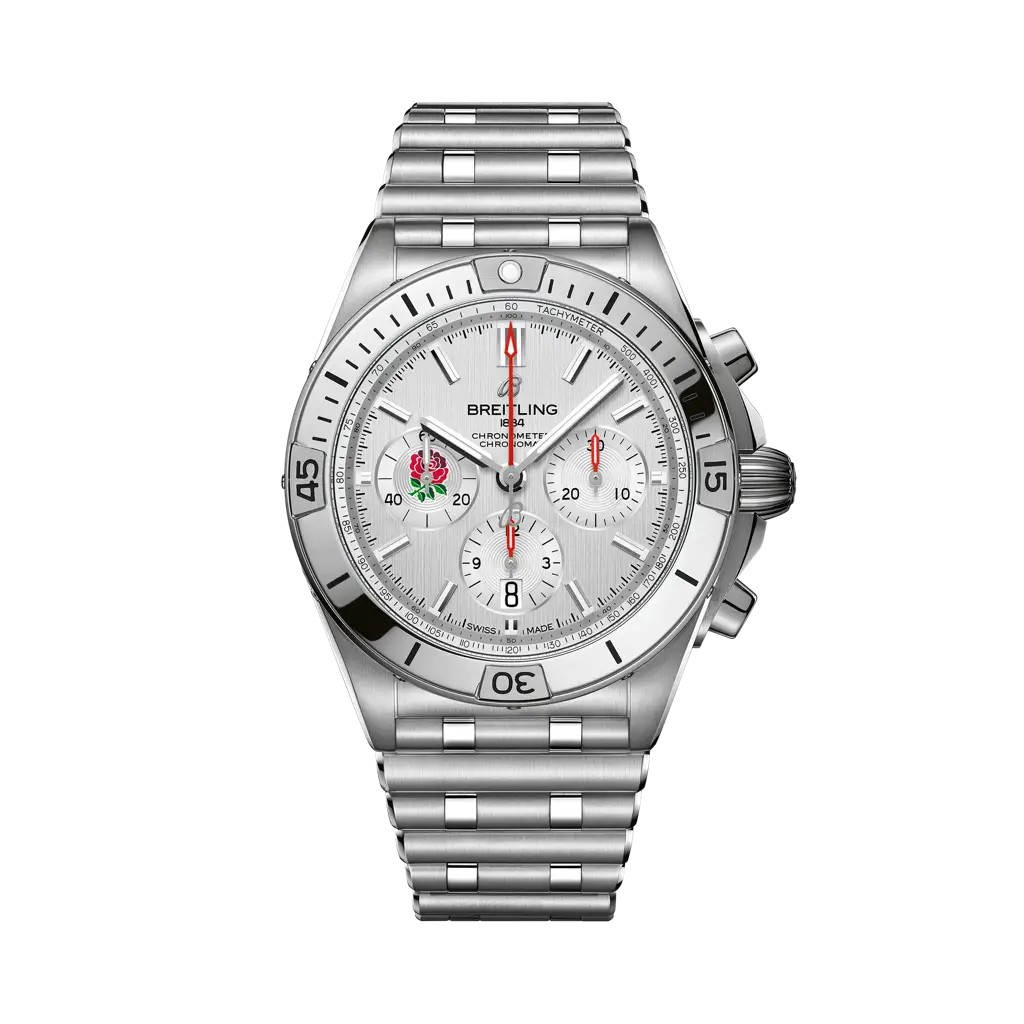 Breitling Chronomat B01 42 Six Nations England 42 mm Silver Dial Stainless Steel Bracelet AB0134A71A1A1