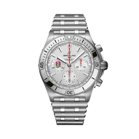 Breitling Chronomat B01 42 Six Nations England 42 mm Silver Dial Stainless Steel Bracelet AB0134A71A1A1