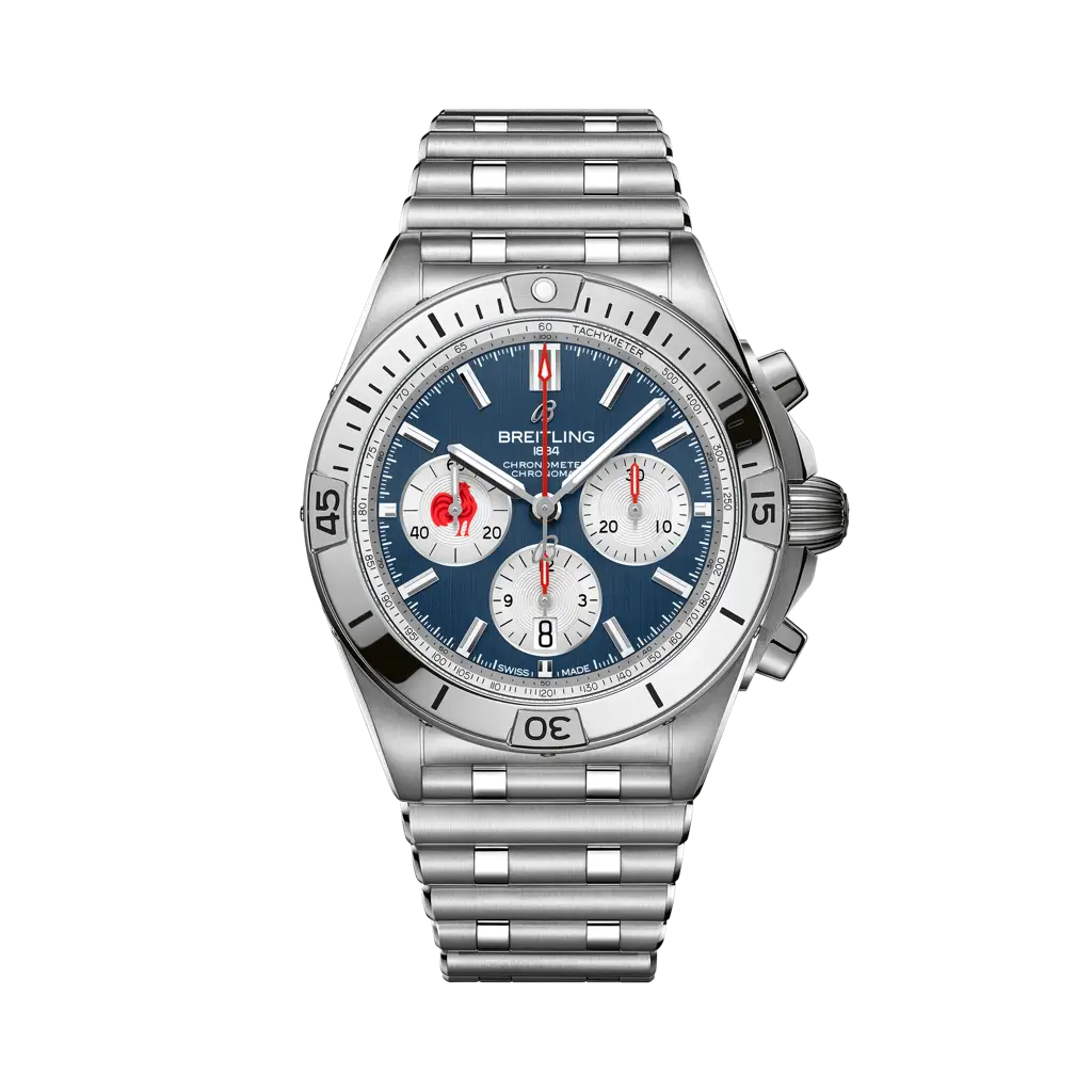 Breitling Chronomat B01 42 Six Nations France 42 mm White and Blue Dial Stainless Steel Bracelet AB0134A81C1A1