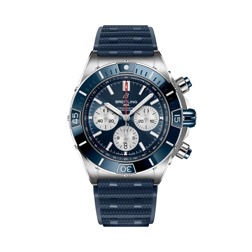 Breitling Super Chronomat B01 44 44 mm Blue Dial Stainless Steel Blue Rubber Strap AB0136161C1S1