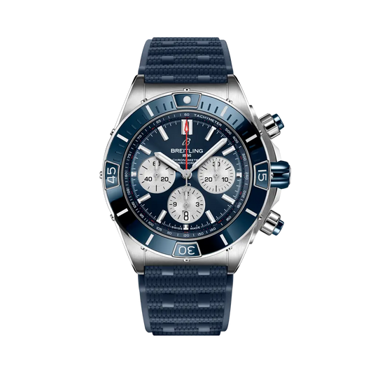 Breitling Super Chronomat B01 44 44 mm Blue Dial Stainless Steel Blue Rubber Strap AB0136161C1S1