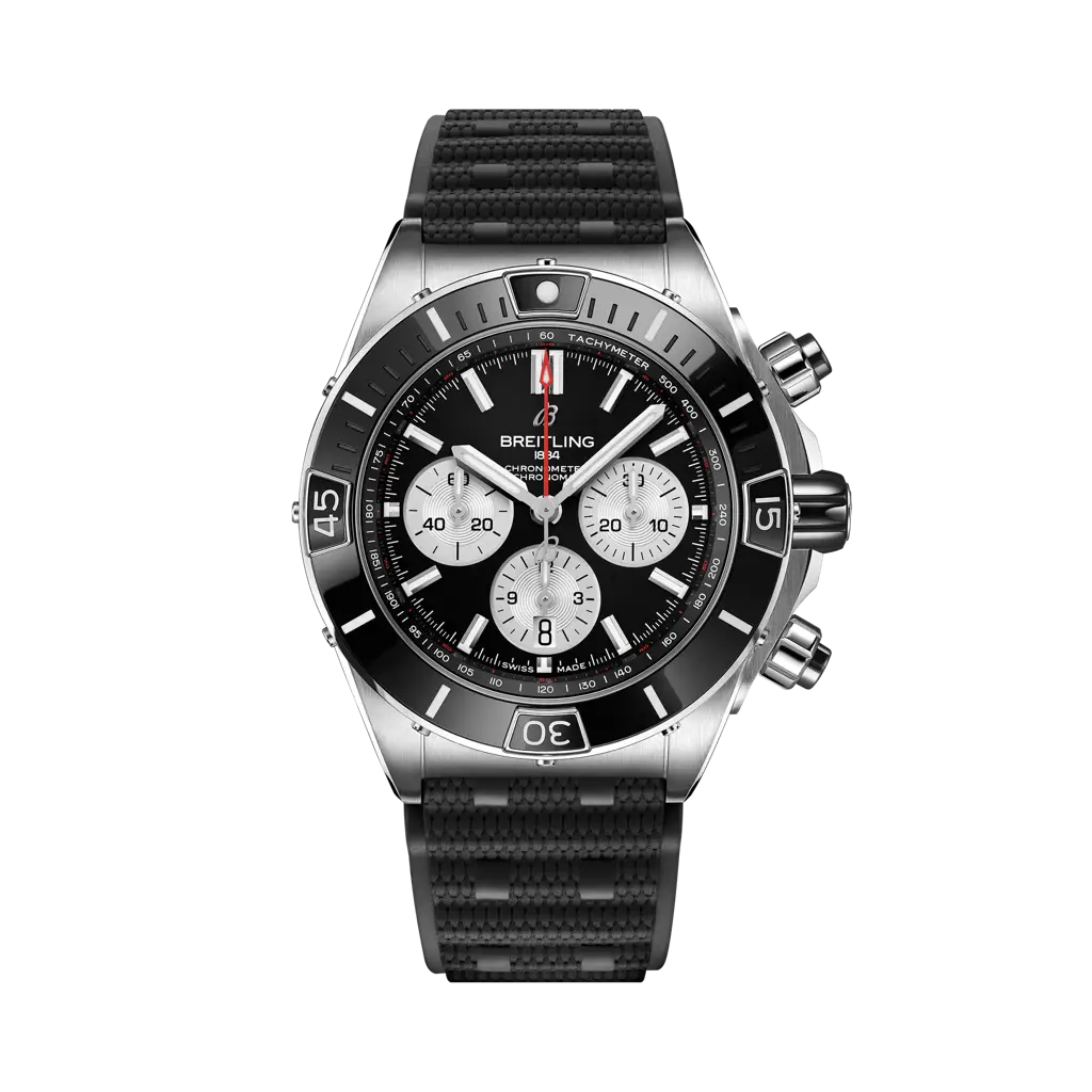 Breitling Super Chronomat B01 44 44 mm Black Dial Stainless Steel Black Rubber Strap AB0136251B1S1