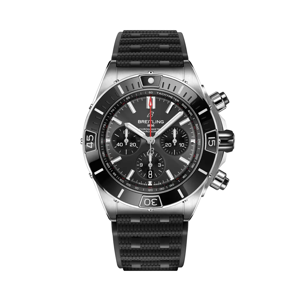 Breitling Super Chronomat B01 44 44 mm Black Dial Stainless Steel Black Rubber Strap AB0136251B2S1