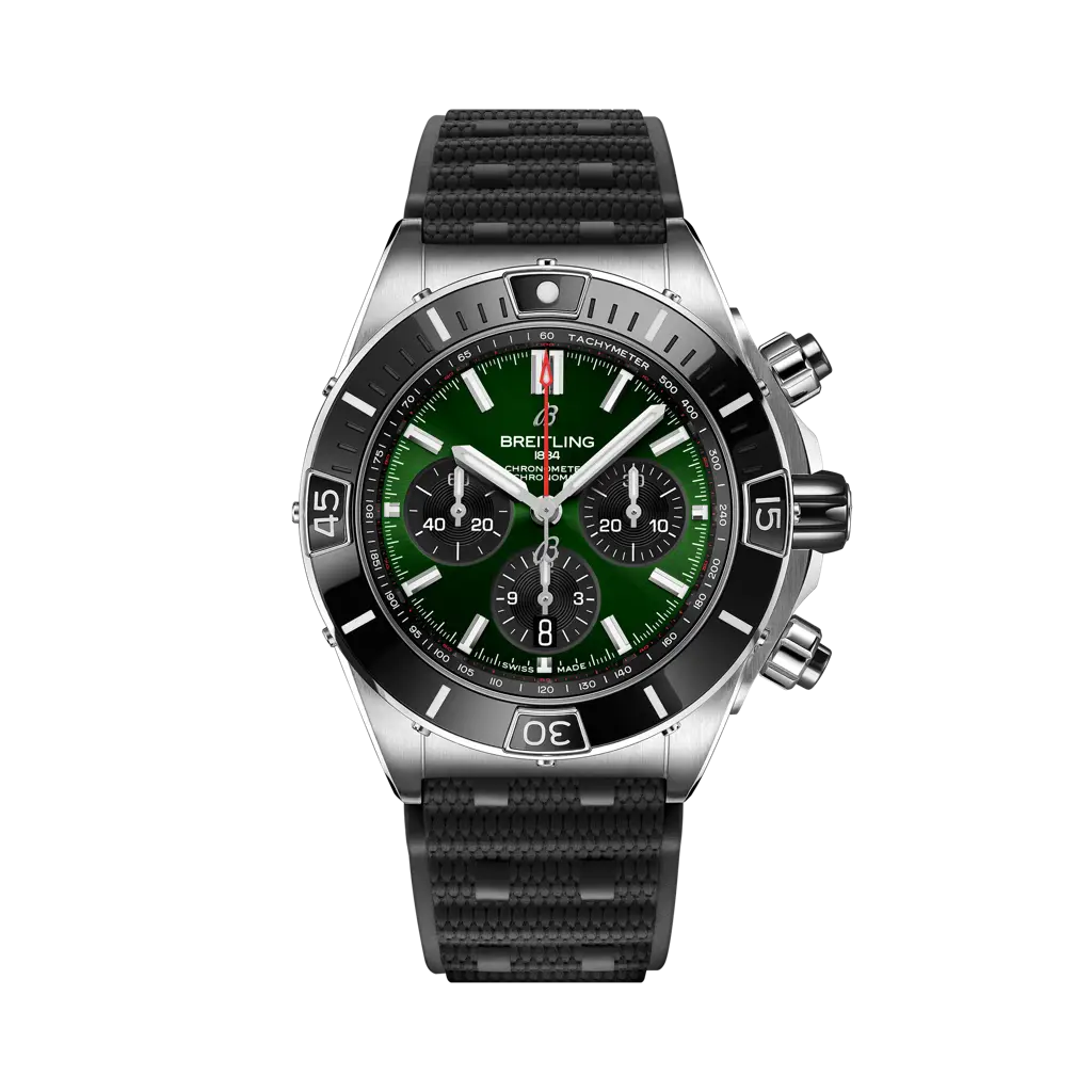 Breitling Super Chronomat B01 44 44 mm Green Dial Stainless Steel Black Rubber Strap RB01361A1L1S1