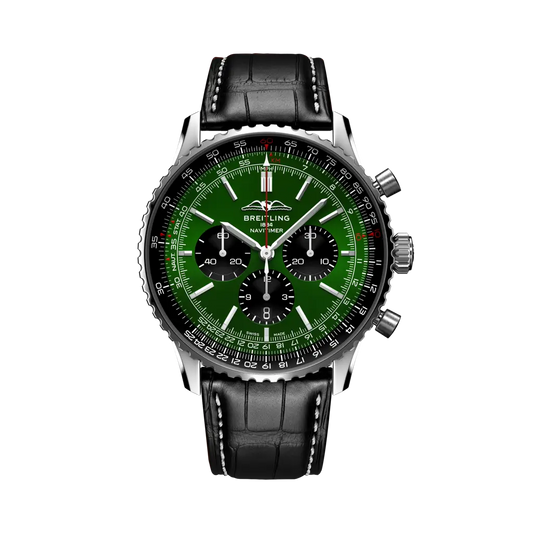 Breitling Navitimer B01 Chronograph 46 mm Black And Green Dial Stainless Steel Alligator Leather Strap AB0137241L1P1