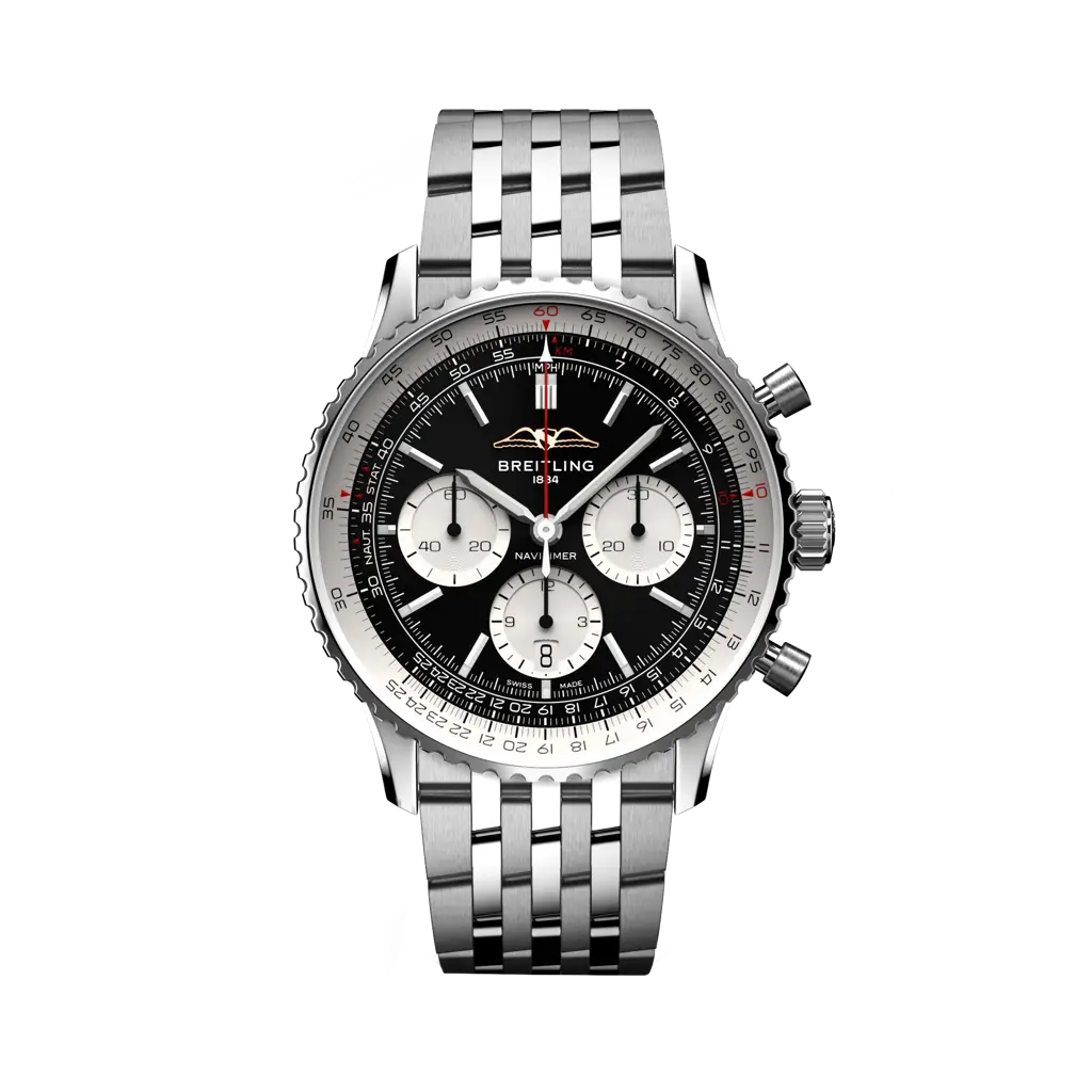 Breitling Navitimer B01 Chronograph 43 mm Black And White Dial Stainless Steel Bracelet AB0138211B1A1