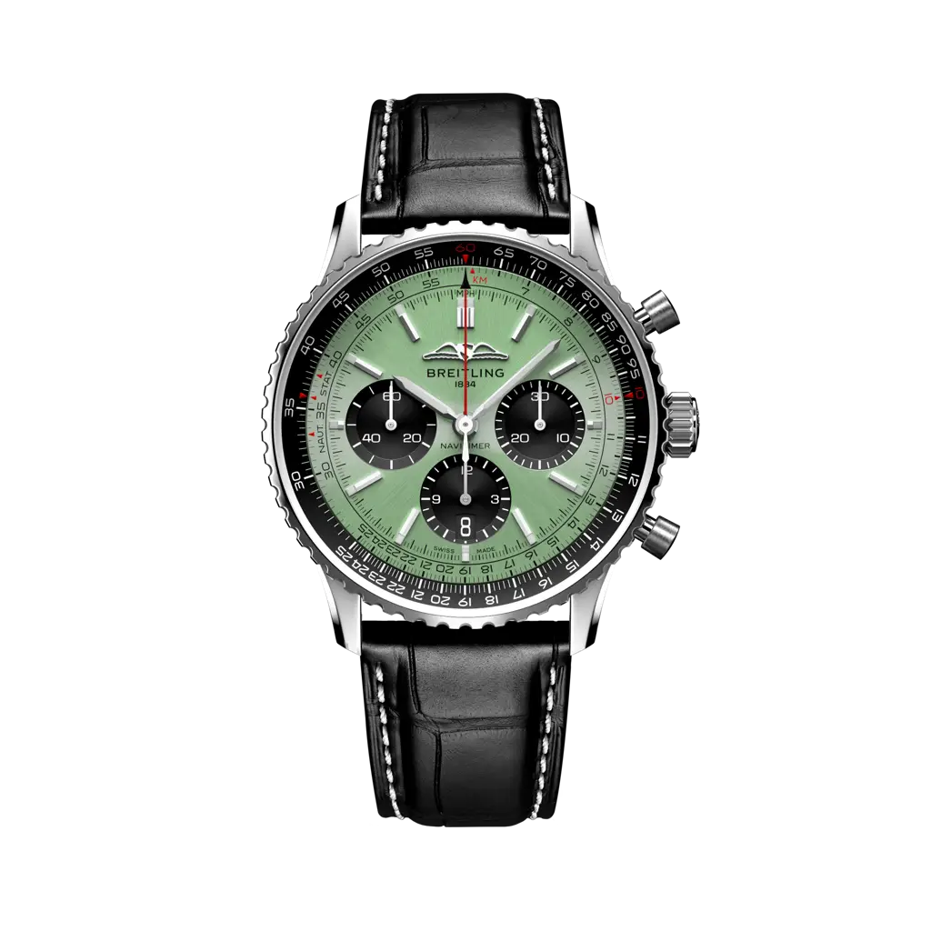 Breitling Navitimer B01 Chronograph 43 mm Black And Olive Green Dial Stainless Steel Alligator Leather Strap AB0138241L1P1