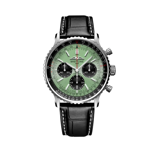 Breitling Navitimer B01 Chronograph 43 mm Black And Olive Green Dial Stainless Steel Alligator Leather Strap AB0138241L1P1