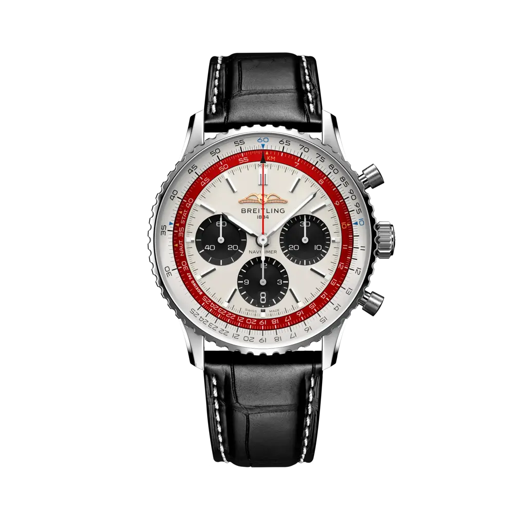 Breitling Navitimer B01 Chronograph 43 Boeing 747 43 mm White With Black Dial Stainless Steel Alligator Leather Strap AB01383B1G1P1