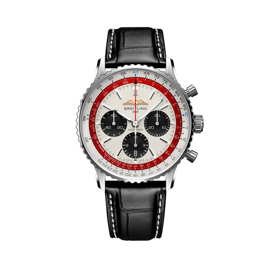 Breitling Navitimer B01 Chronograph 43 Boeing 747 43 mm White With Black Dial Stainless Steel Alligator Leather Strap AB01383B1G1P1