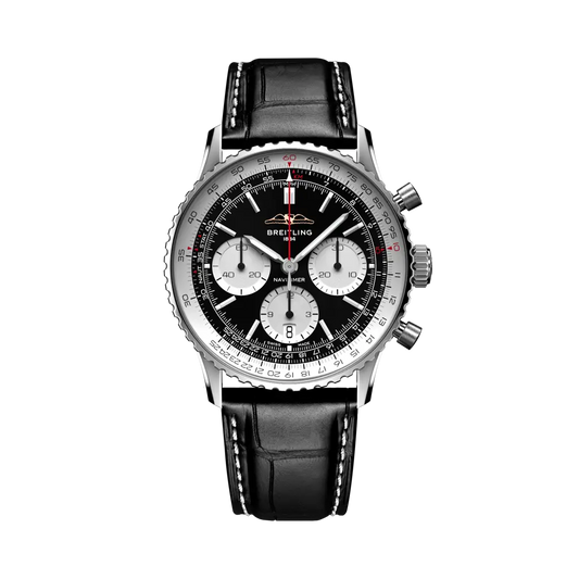 Breitling Navitimer B01 Chronograph 41 mm White With Black Dial Stainless Steel Alligator Leather Strap AB0139211B1P1