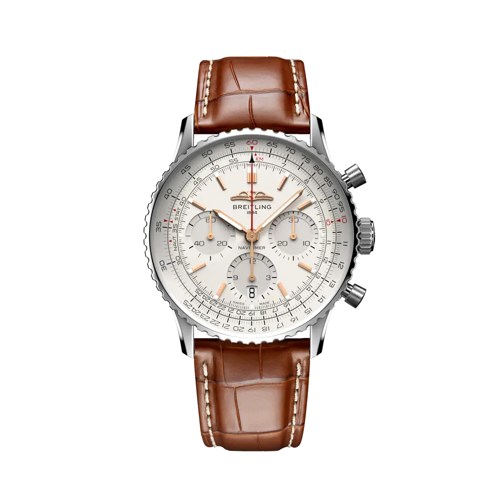 Breitling Navitimer B01 Chronograph 41 mm White Dial Stainless Steel Alligator Leather Strap AB0139211G1P1