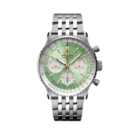 Breitling Navitimer B01 Chronograph 41 mm White With Olive Green Dial Stainless Steel Bracelet AB0139211L1A1