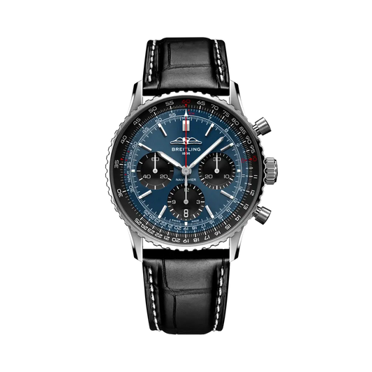 Breitling Navitimer B01 Chronograph 41 mm Black With Blue Dial Stainless Steel Alligator Leather Strap AB0139241C1P1