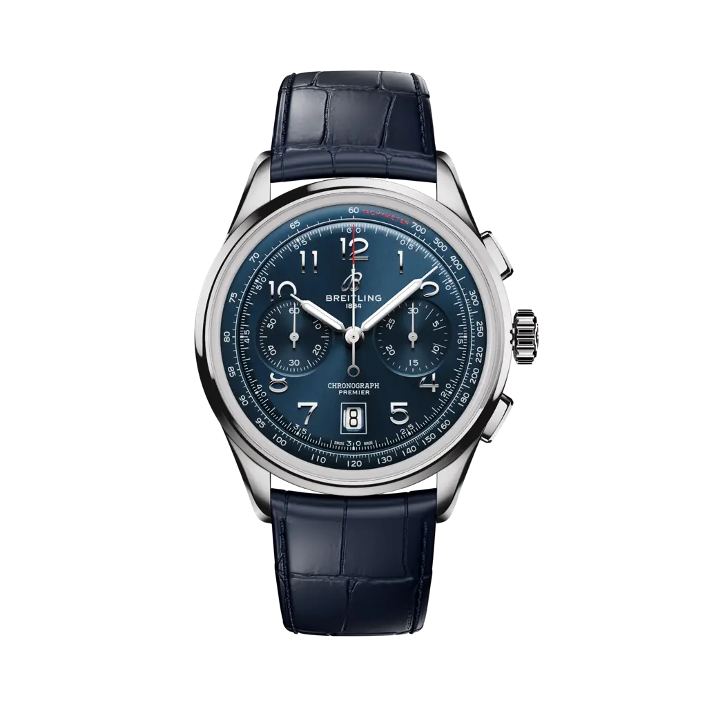 Breitling Premier B09 Chronograph 42 mm Blue Dial Stainless Steel Alligator Leather Blue Strap AB0145171C1P2