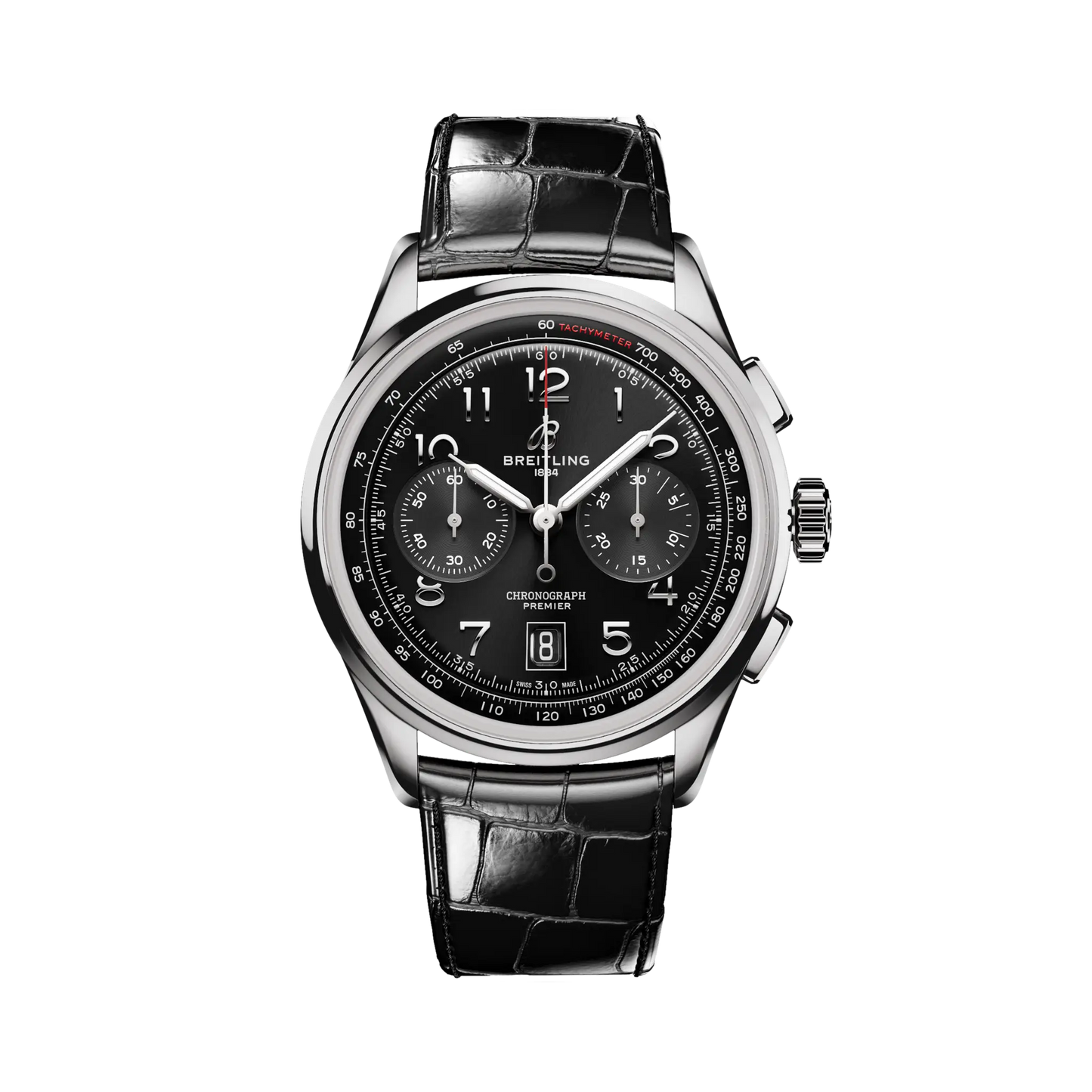 Breitling Premier B01 Chronograph 42 mm Black Dial Stainless Steel Alligator Leather Black Strap AB0145221B1P1