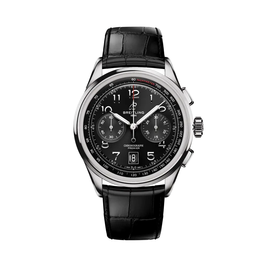 Breitling Premier B01 Chronograph 42 mm Black Dial Stainless Steel Alligator Leather Black Strap AB0145221B1P2