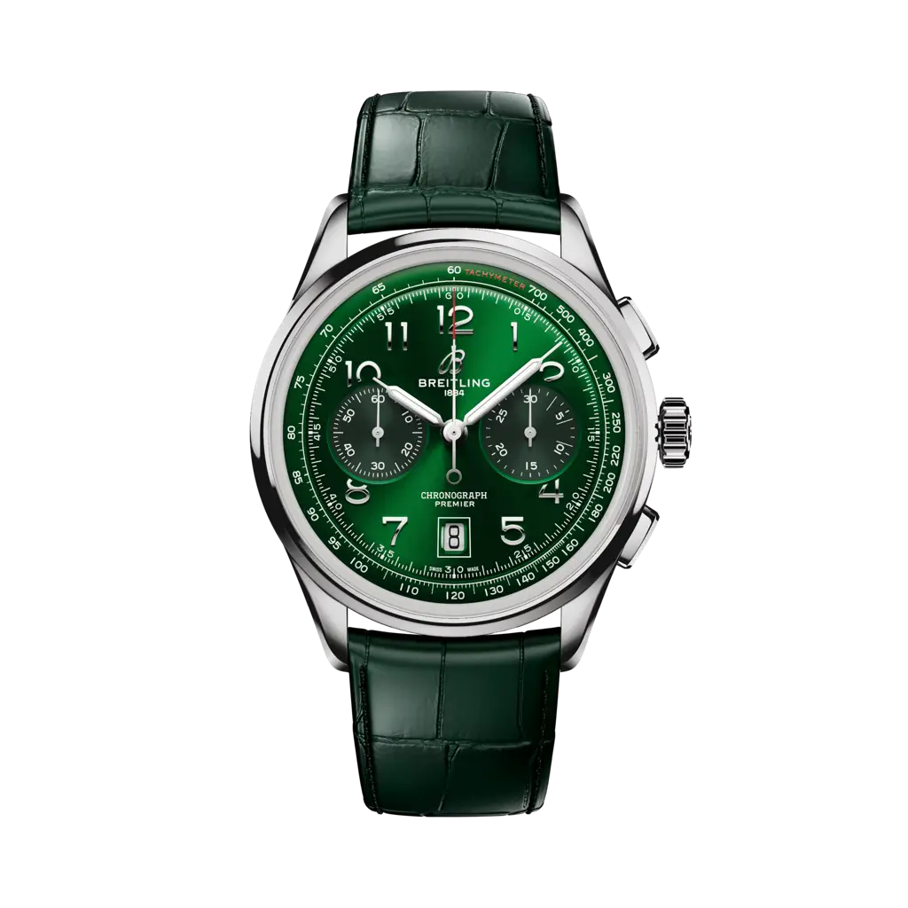 Breitling Premier B01 Chronograph 42 mm Green Dial Stainless Steel Alligator Leather Green Strap AB0145371L1P2