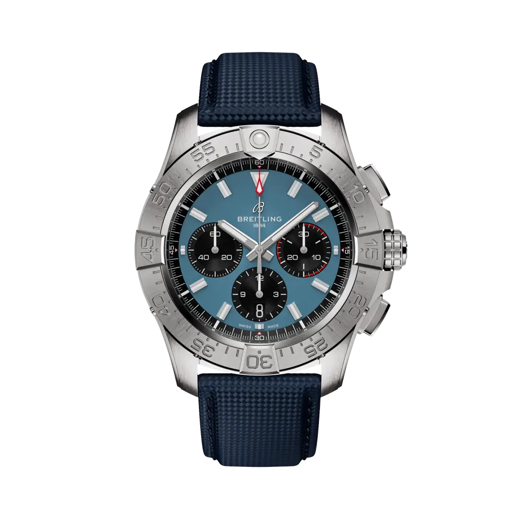 Breitling Avenger B01 Chronograph 44 mm Black And Blue Dial Stainless Steel Calfskin Leather Strap AB0147101C1X1