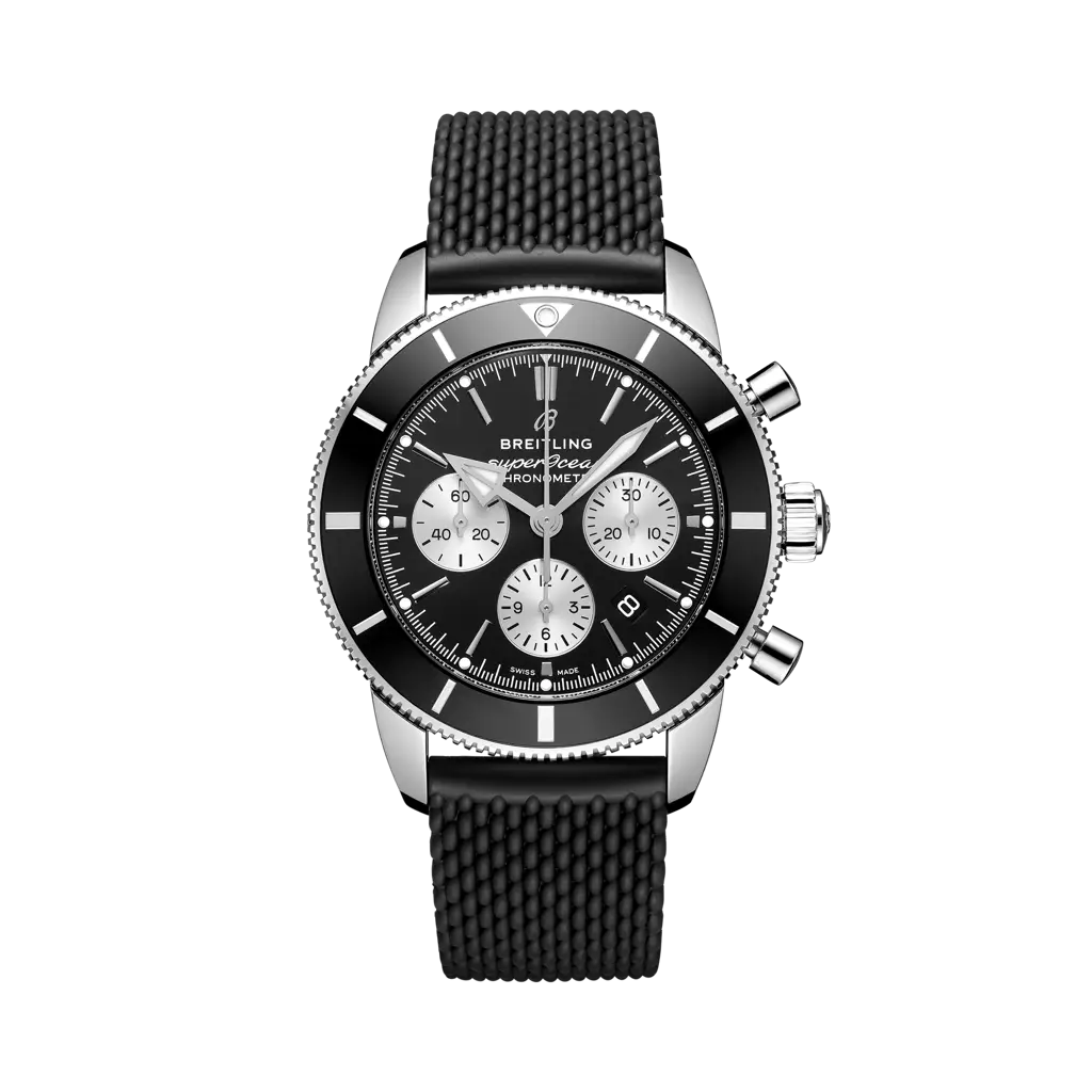 Breitling Superocean Heritage B01 Chronograph 44 mm Black And Silver Dial Stainless Steel Rubber Black Strap AB0162121B1S1