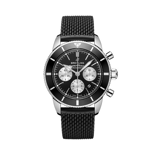 Breitling Superocean Heritage B01 Chronograph 44 mm Black And Silver Dial Stainless Steel Rubber Black Strap AB0162121B1S1