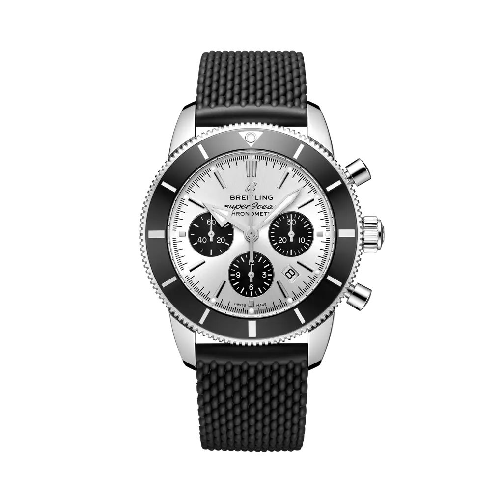 Breitling Superocean Heritage B01 Chronograph 44 mm Black And White Dial Stainless Steel Rubber Black Strap AB0162121G1S1