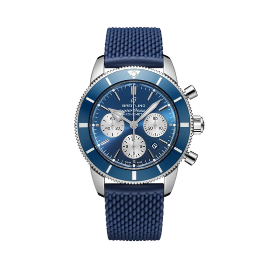 Breitling Superocean Heritage B01 Chronograph 44 mm Blue  And Silver Dial Stainless Steel Rubber  Blue Strap AB0162161C1S1