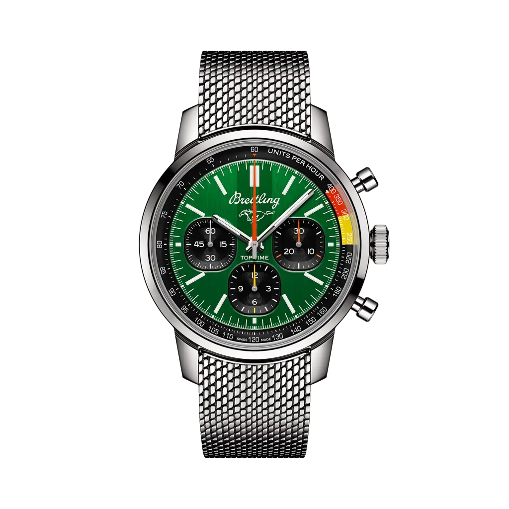 Breitling Top Time B01 Ford Mustang 41 mm Black And Green Dial Stainless Steel Bracelet AB01762A1L1A1