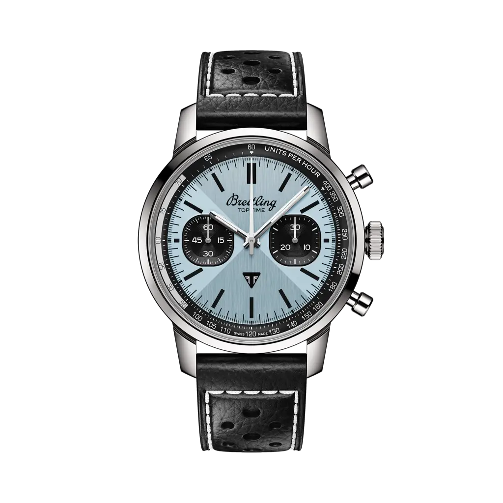 Breitling Top Time B01 Triumph 41 mm Black And Ice Blue Dial Stainless Steel Calfskin Leather Black Strap AB01764A1C1X1