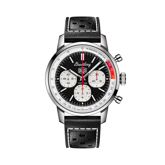 Breitling Top Time B01 Deus 41 mm Black And White Dial Stainless Steel Calfskin Leather Black Strap AB01765A1B1X1