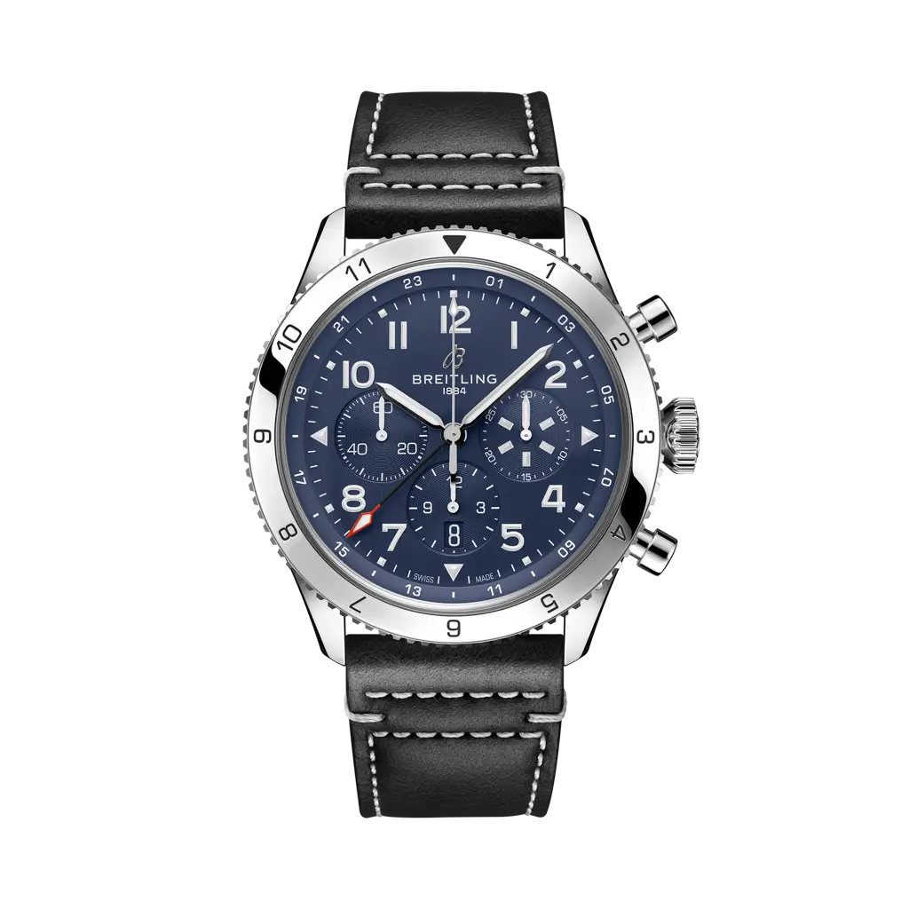 Breitling Super AVI B04 Chronograph GMT 46 Tribute to Vought F4U Corsair 46 mm Blue Dial Stainless Steel Calfskin Leather Strap AB04451A1C1X1