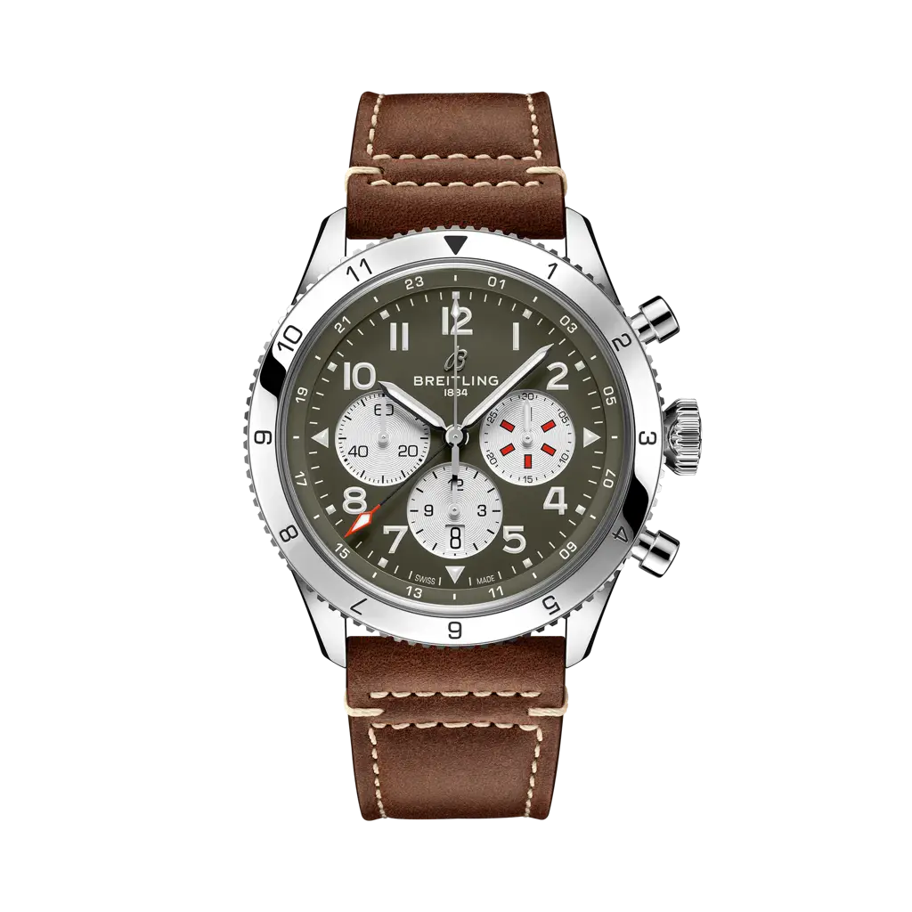 Breitling Super AVI B04 Chronograph GMT 46 Curtiss Warhawk 46 mm Brown Dial Stainless Steel Calfskin Leather Strap AB04452A1L1X1