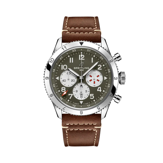 Breitling Super AVI B04 Chronograph GMT 46 Curtiss Warhawk 46 mm Brown Dial Stainless Steel Calfskin Leather Strap AB04452A1L1X1