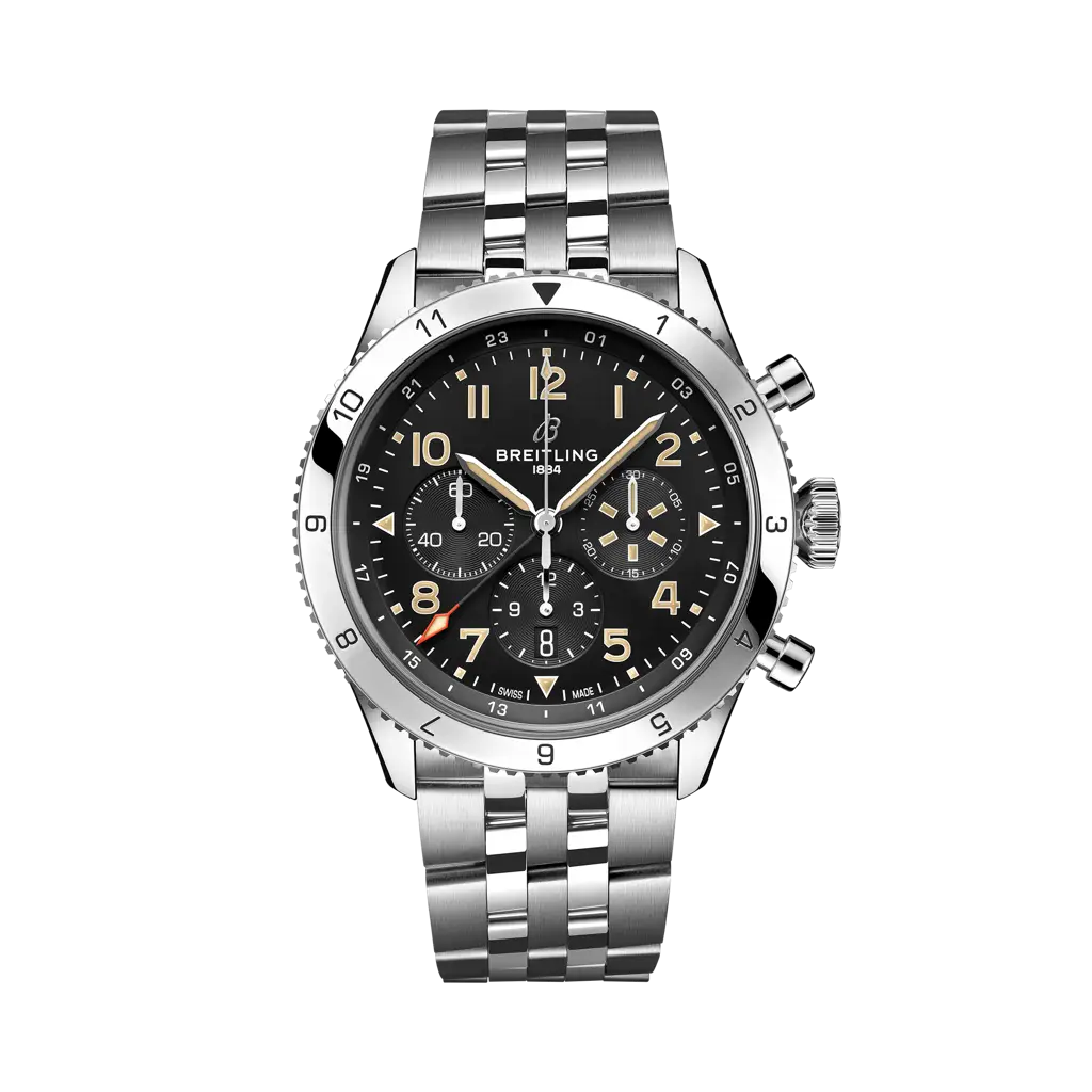 Breitling Super AVI B04 Chronograph GMT 46 P-51 Mustang 46 mm Black Dial Stainless Steel Bracelet AB04453A1B1A1