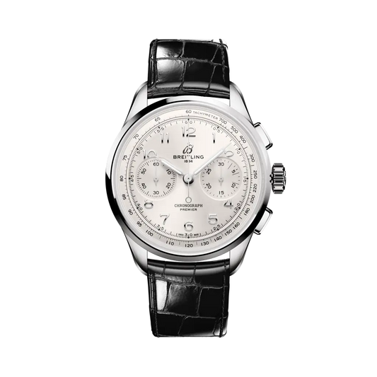 Breitling Premier B09 Chronograph 40 mm White Dial Stainless Steel Alligator Leather Black Strap AB0930371G1P1